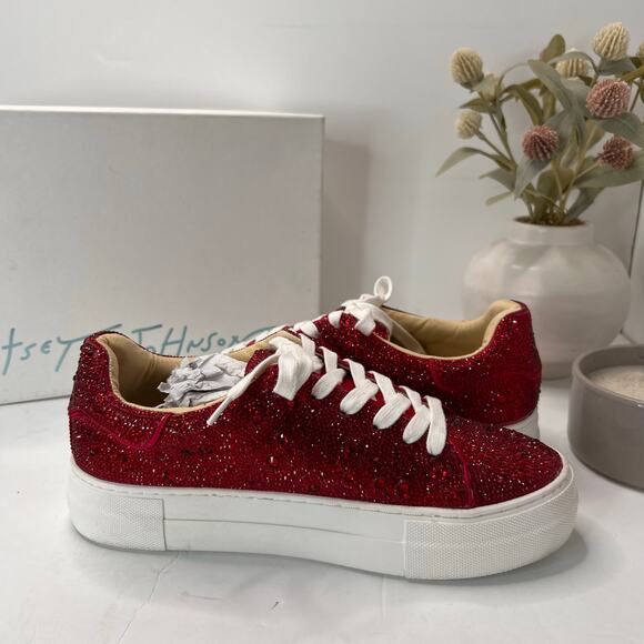 Betsey Johnson Sb-Sidny Rhinestone/Jeweled Sneakers Red Women 8M Tried On - Picture 6 of 10